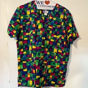 Rainbow retro scrub top large